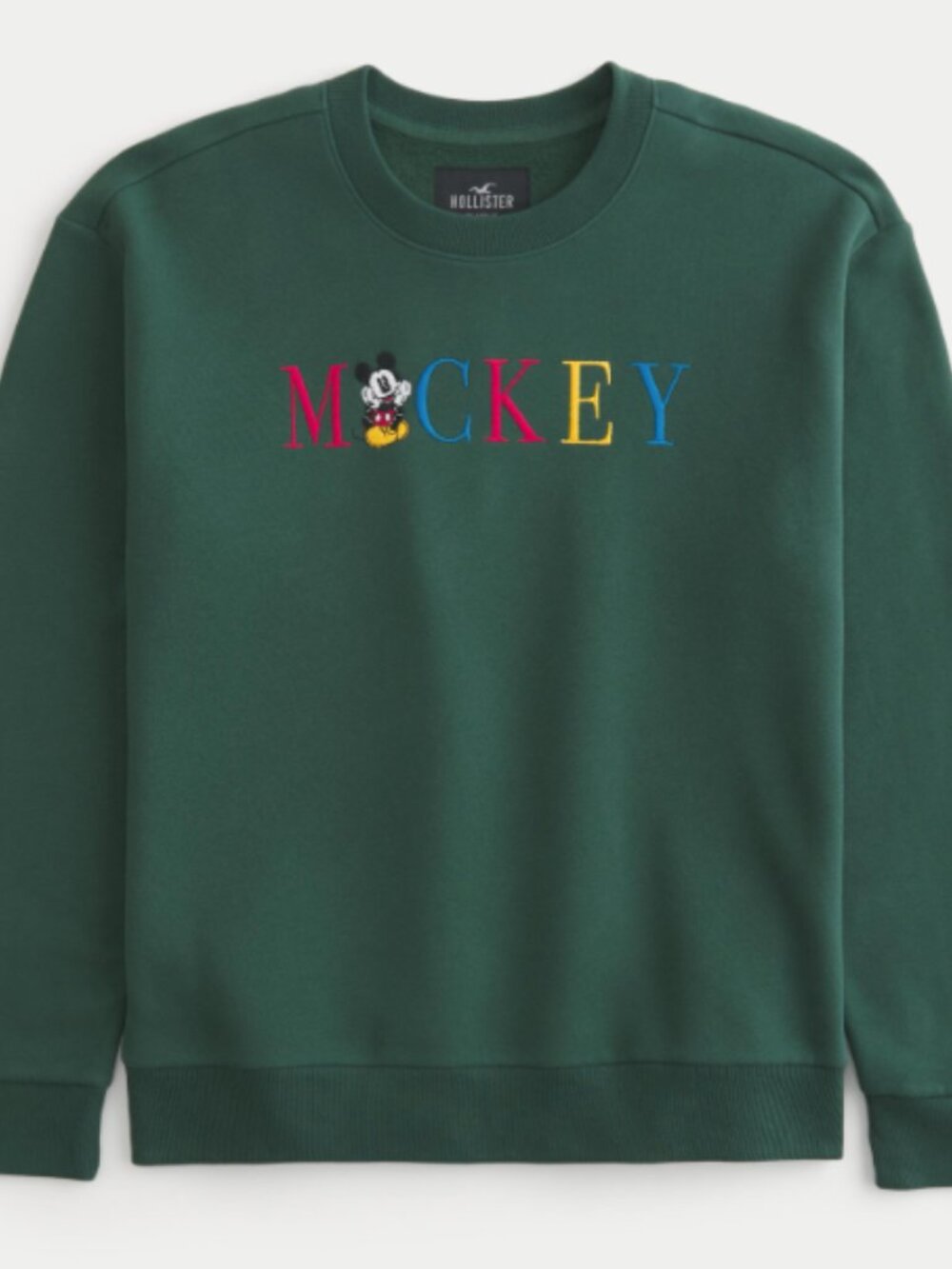 Hollister Forest Green Mickey Embroidered Crewneck Sweatshirt